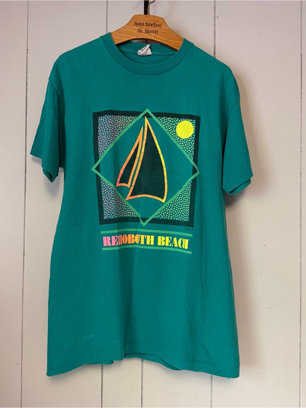 Vintage 1990 Rehoboth Beach Delaware Teal T Shirt Size Large Single Stitch USA